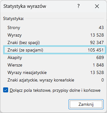 jak sprawdzić liczbę znaków ze spacjami w Wordzie – Statystyka wyrazów